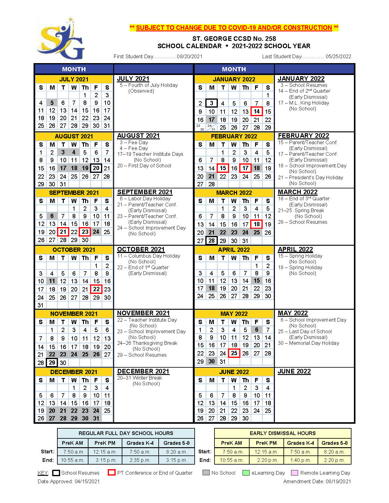 District Calendar 2020-2021
