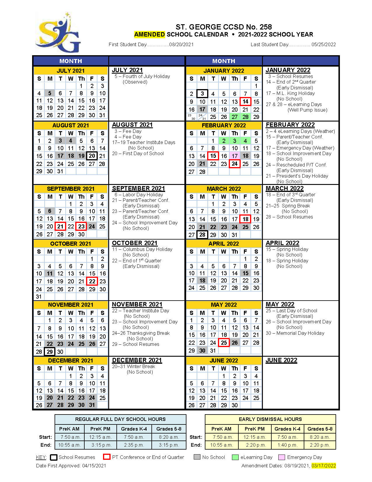 District Calendar 2020-2021